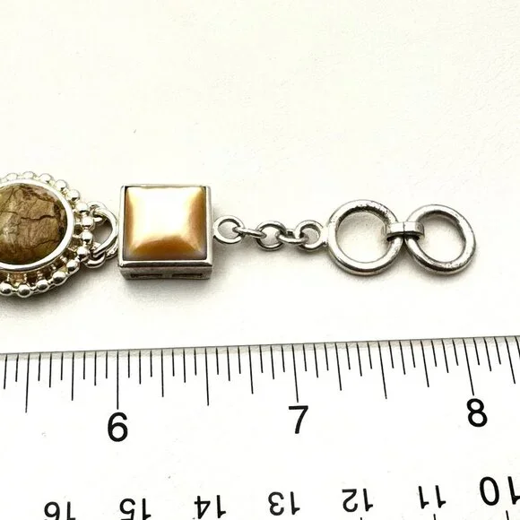 Whitney Kelly Sterling Silver Womens Bracelet Tiger Eye Jasper Toggle Clasp - Picture 2 of 8